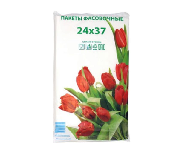 Пакет фасовочный ПНД 24х37см в пластах "Тюльпаны" (12мкм)