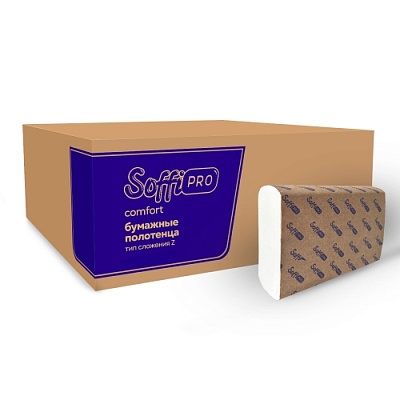 Полотенца бумажные в листах 22х21см  SoffiPro Premium 2-слойные, Z-сложение, H2, 200 шт. 10901358<br />  (х1/20)